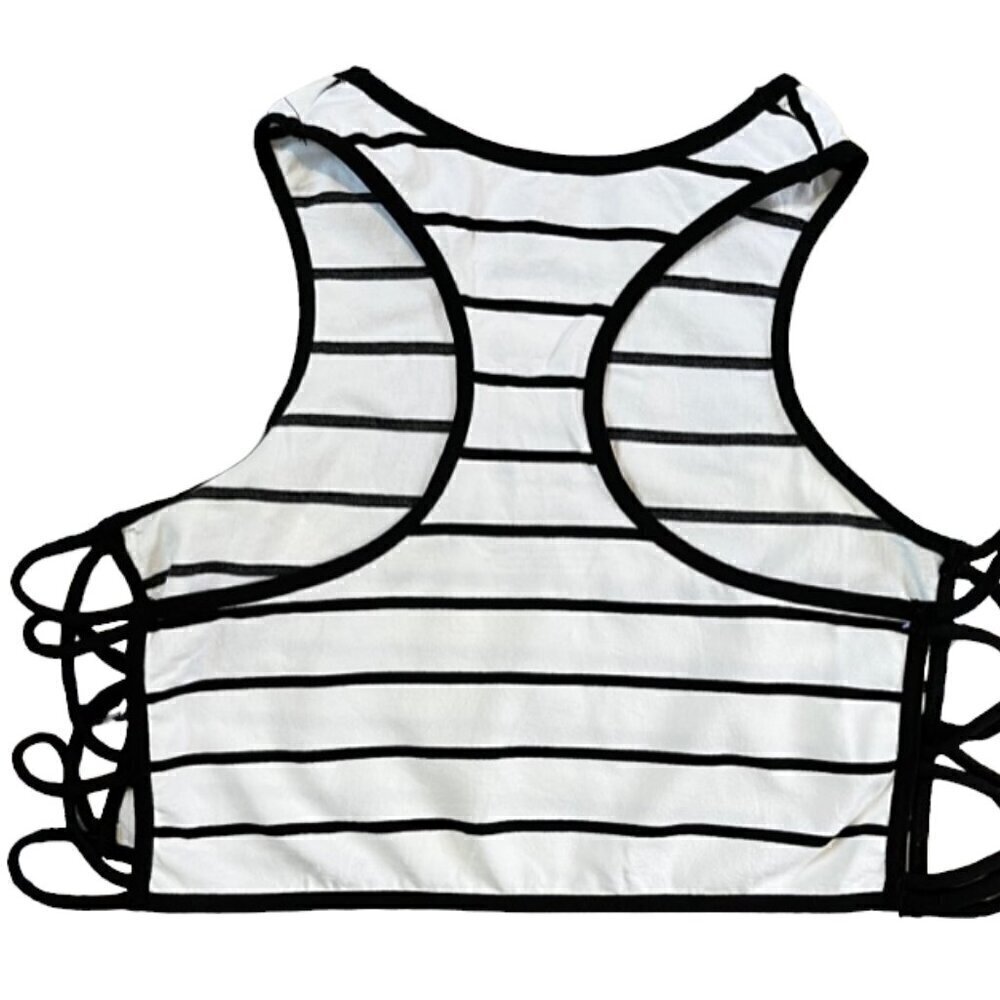 Free People NWOT Black and White Striped Side Cross Cropped Brami Tank Top M/L - Picture 6 of 6